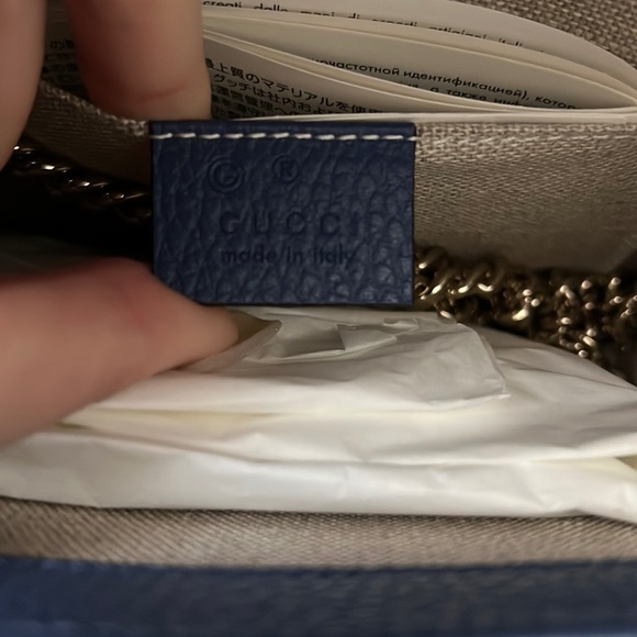 ๐ฏ% Auth Gucci Interlocking GG Crossbody Bag Blue Leather NEW - Picture 6 of 12